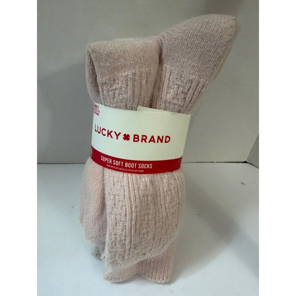 Lucky Brand Womens Super Soft Boot Socks 6 Pair Pack Pink Cream Grey Crew